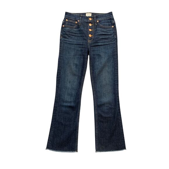 J Crew Jeans Womens 24 Blue Denim 9 Inch Billie Demi Boot Crop Frayed Hem - Picture 1 of 12